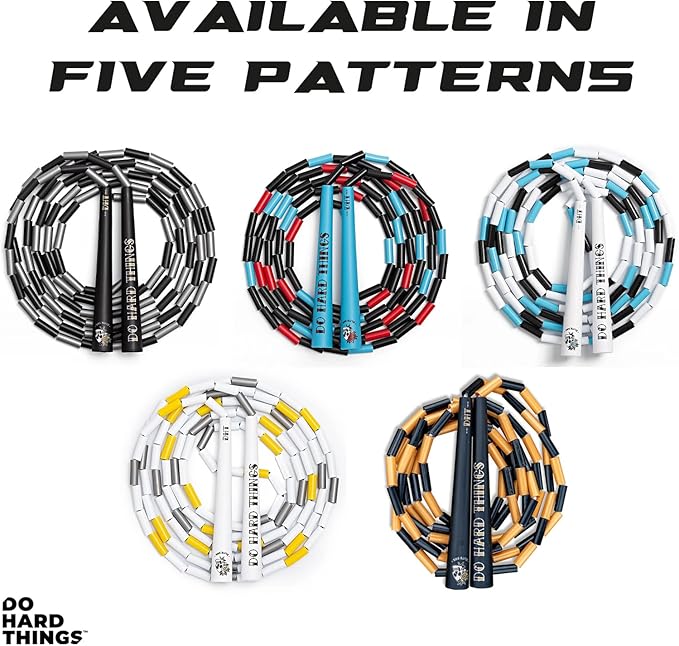 Elite Jumps - Do Hard Things Edge Beaded Jump Rope - For All Ages - Durable & Lightweight - 10ft Long Adjustable Rope - Tangle-Free - Shatterproof 1” Beads - Long Edge Handles