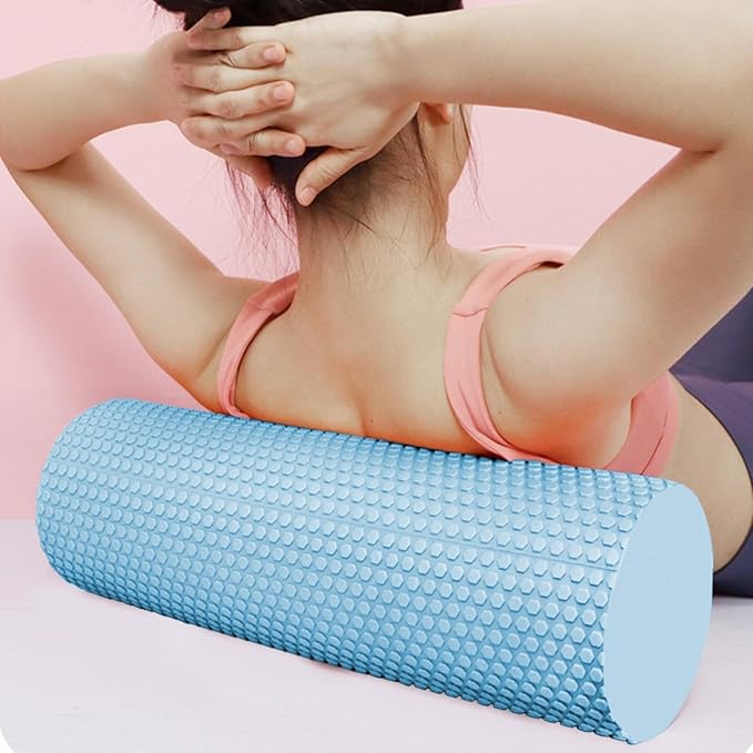 Foam Yoga Column - Solid Massage Roller - Foam Rollers for Muscle Massage for Barre and Fitness - Slimming and Muscle Recovery Tool - for Home, Gym, and Travel (Blue)