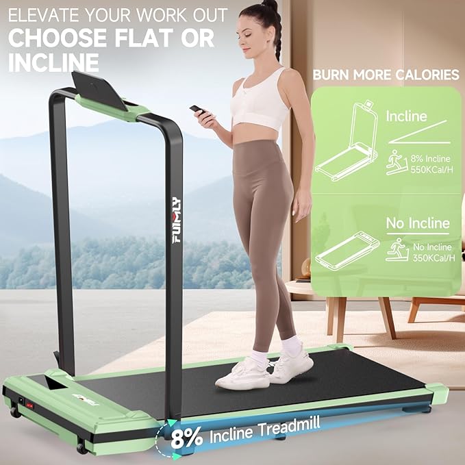 FUNMILY Upgrade Walking Pad Folding Treadmill with 12%/15% & Handle Bar, 3.5HP Foldable Under Desk Compact Treadmills for Home/Office/Gym, 400+lb Capacity, Shock Absorption
