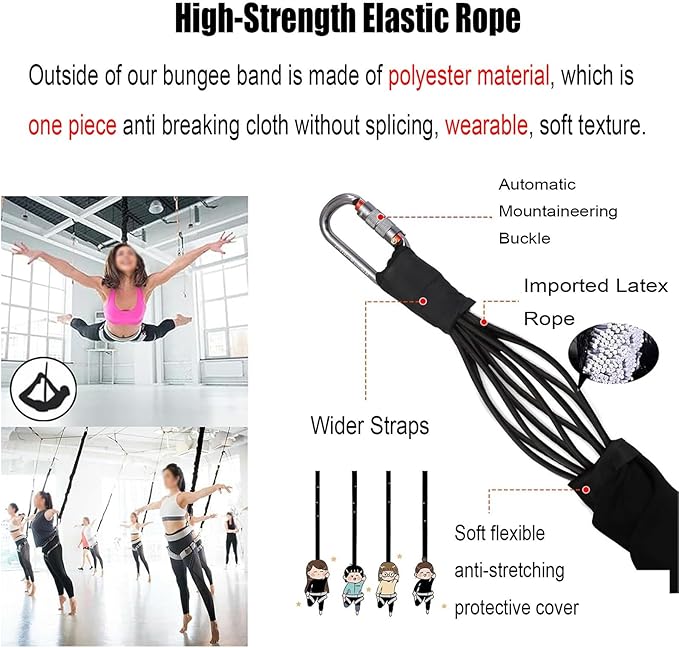 Heavy Resistance Bungee Fitness Set, Professional 4D Yoga Bungee Rope Workout Equipment, Dance Rope, Suspension Trainer, for Home Gym Training & Fitness(S - Fit for 104.7-126 lbs)