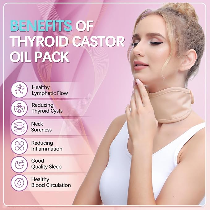 Castor Oil Pack for Thyroid - Organic Castor Oil Neck Wrap, Reusable, Leak-Proof Design, Less Mess, Comfort Fit, Oil Not Included (Apricot)