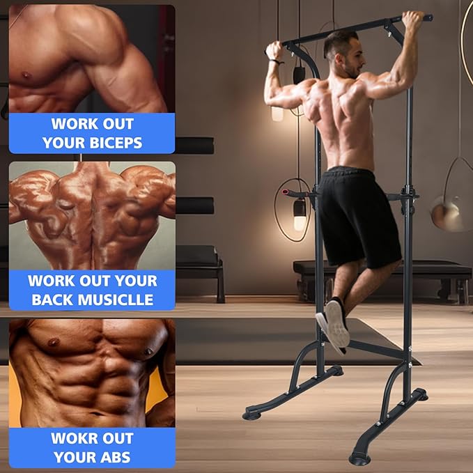 Dip Station Strength Training Dip Stands Station with Connecting Rod and Padded Handles for Home Gym & Fitness Training