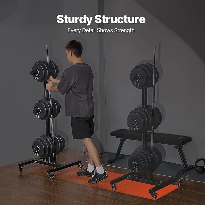 VEVOR Weight Plate Rack, Vertical Weight Plate Tree for 2-Inch Weight Plates, Standard Weight Plate Tree with Wheels, 1000 lbs Load Capacity Weight Storage Holder, Home Gym Barbell Rack Storage Stand