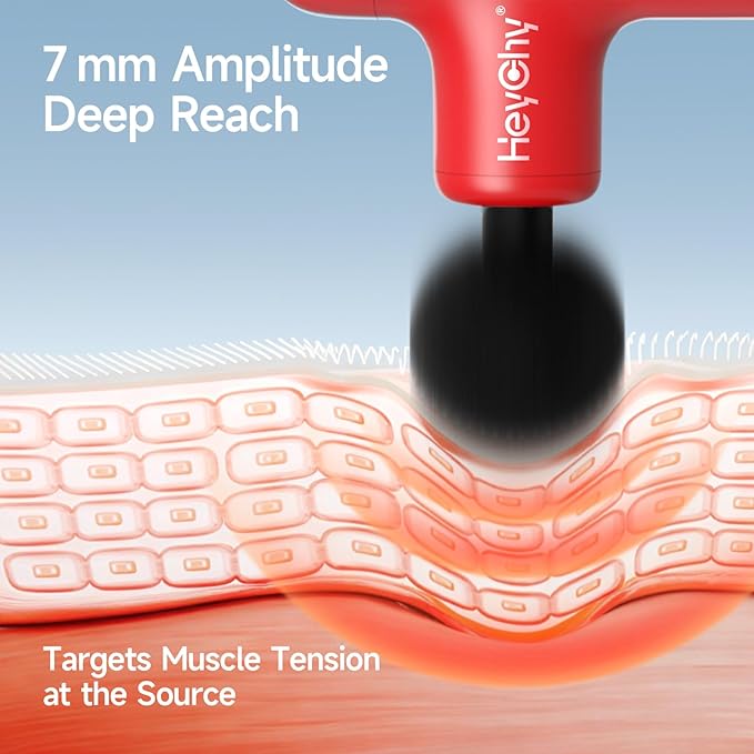Super Mini Massage Gun Deep Tissue, Handheld Muscle Massager with 4 Heads, Percussion Travel Size Massager Gun for Men & Women Back Pain Relief, Quiet for Home, Gym, Office, Red