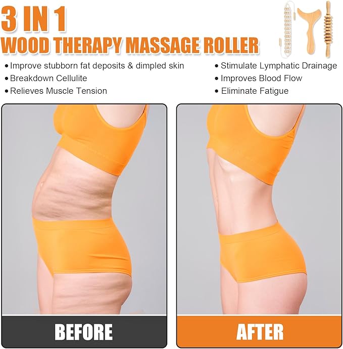 3 in 1 Wood Therapy Massage Tool,Wooden Lymphatic Drainage Massager Maderoterapia Kit Professional Body Cellulite Massager for Body Sculpting,Contouring,Relief Muscle,Anti-Cellulite