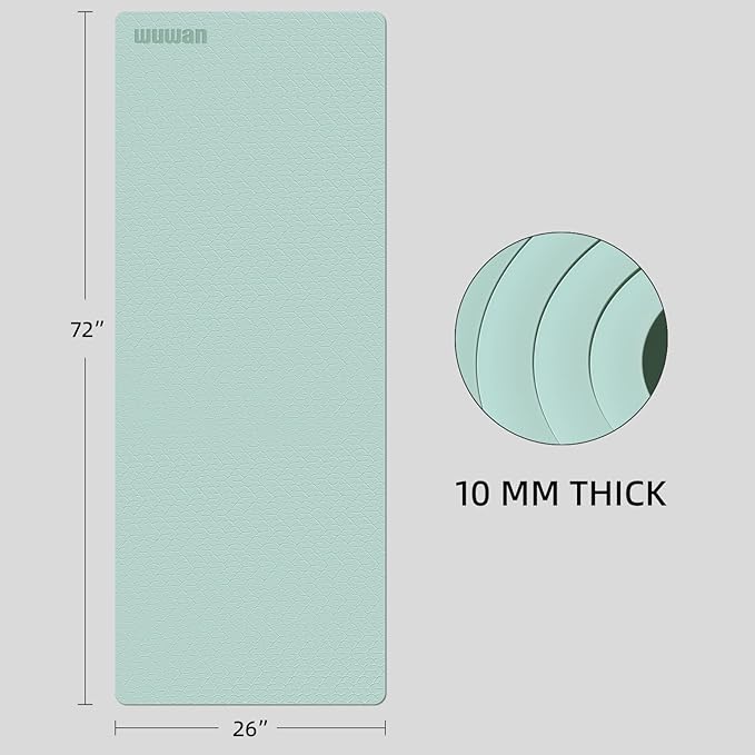 10 mm Yoga Mat 72"x26" TPE Non-Slip Exercise Mat 0.4" Thick, Easy-to-Carry Fitness Mat for Yoga, Pilates & Workout, Professional Mat, Made with Recyclable Material, Durable, Easy to Clean