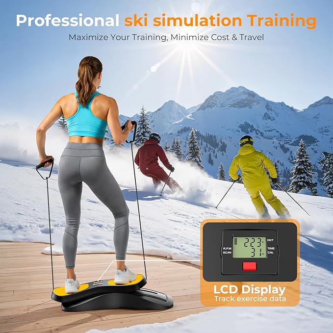 OWLSKY Balance Board,with Resistance Bands, Portable Balance Trainer Featuring LCD Monitor, 330 lbs Capacity Ski Machine for Full Body Workout Orange