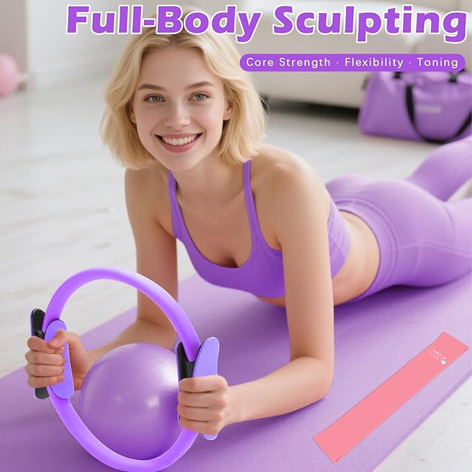 Pilates Kit for Home Workouts – Pilates Equipment Set with Ring, Ball, Resistance Bands, Pilates Accessories, Pilates Essentials Kit for Women, Pilates Sets for Home Exercise