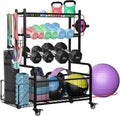 Pro-Series Mobile Dumbbell Rack & All-in-One Gym Storage Organizer with Locking Wheels, Adjustable Shelves & 400LB Capacity
