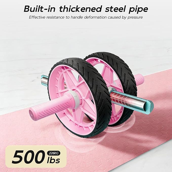 Double-Wheel Ab Roller for Core Training – Rebound Design with Adjustable Elastic Band, Silent Non-Slip Wheels, Detachable Build, Knee Pad & Bands – Home Gym Gear for Men/Women