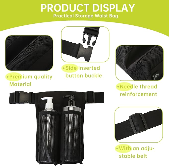 Massage Lotion Waist Holster Adjustable Hands Free for Therapists Fits Most Lotion Oil Bottles, Bag Only, No Bottle Included(Black)