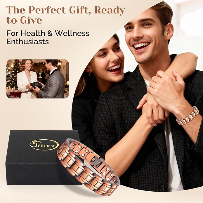 JEROOT Men's 99.99% Pure Copper Magnetic Bracelet, 3500 Gauss Magnets Adjustable with Sizing Tool