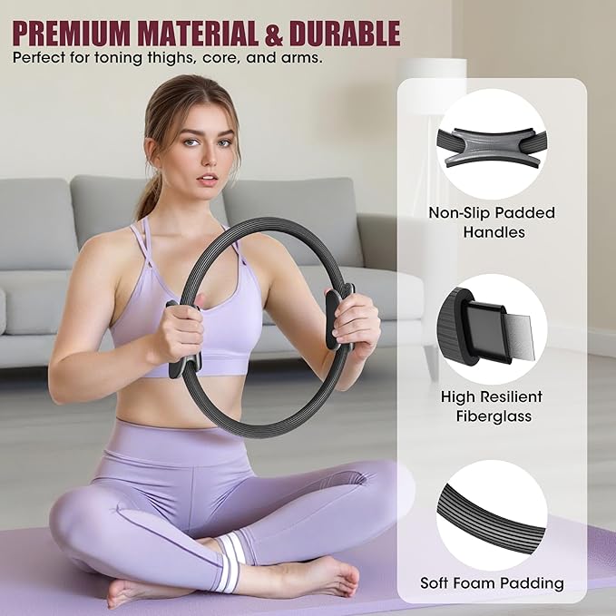 ROSAPOAR Pilates Essentials Kit for Women, Pilates Ring Set - 14" Magic Circle with Yoga Ball & Resistance Bands – Pilates Kit for Home Workouts, Toning & Core Sculpting Pilates Equipment