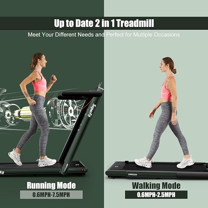 Goplus 2 in 1 Folding Treadmill, 2.25HP Superfit Under Desk Electric Treadmill, Installation-Free with Remote Control, APP Control and LED Display, Walking Jogging for Home Office