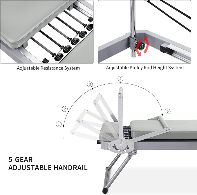 ZENOVA Pilates Reformer Foldable Pilates Machine & Equipment for Home Workout Cardio Fitness Rebounder Up to 300 lbs Weight Capacity