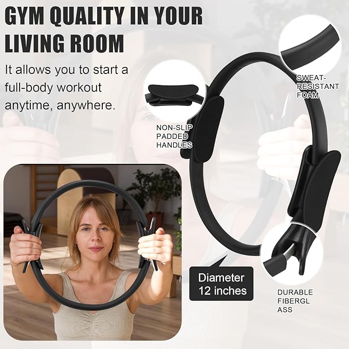 10 Pcs Home Pilates Ring Set for Women Yoga Equipment Accessories Pilates Ring Circle and Ball Workouts Gift Include Ball Yoga Circle Resistance Bands Block Straps Gym Bag