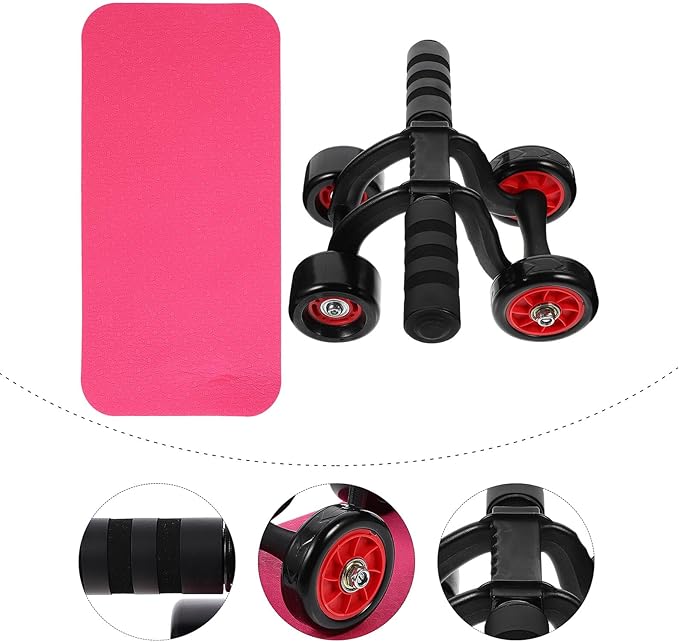 SUPVOX Four-wheel Ab Roller Wheel with Knee Pad Mat, Portable Core Workout Fitness Equipment for Home Abdominal Exercise and Strength Training