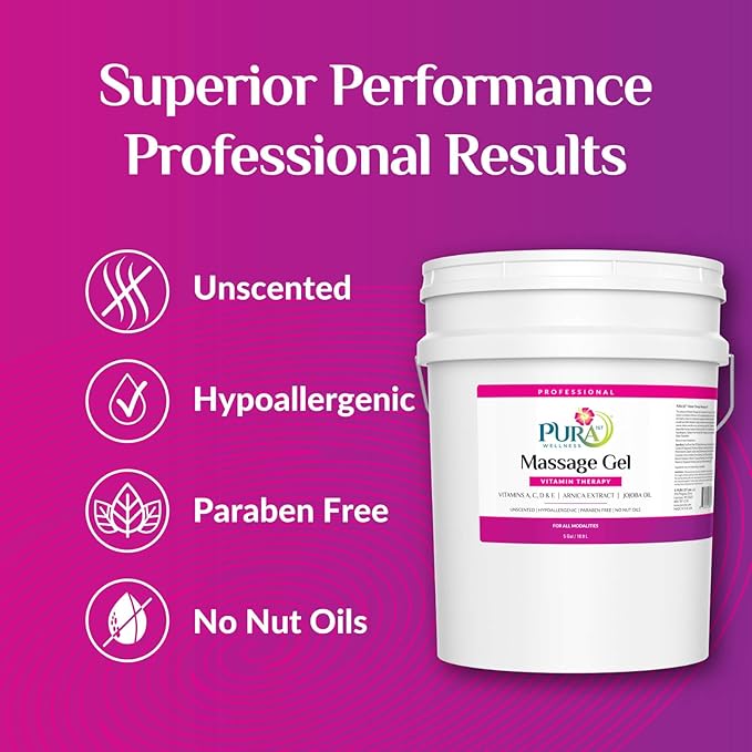 Vitamin Therapy 5 Gallon Massage Gel, Vitamin E, Professional, Massage Therapy, Deep Tissue, Unscented, Hypoallergenic, Natural Ingredients, Skin Hydrating, Moisturizing, Muscle Relief