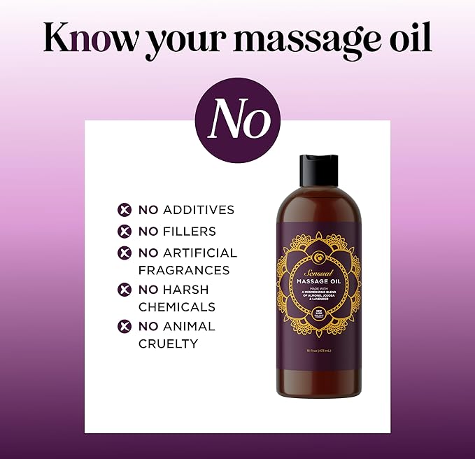 Aromatherapy Sensual Massage Oil for Couples - Relaxing Lavender Massaging Oil for Massage Therapy with Vitamin E Jojoba & Sweet Almond - Naturally Scented Vegan Non GMO & Gluten Free (16 Fl Oz)