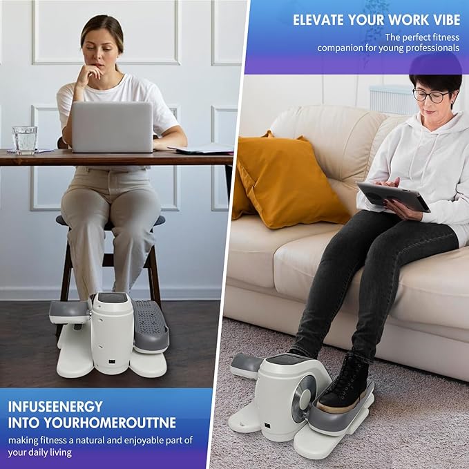 Under Desk Elliptical Machine, Electric Ellipse Leg Exerciser for Senior, 15 Manual Levels + 12 Auto Programs, Manual & Auto Mode for Home Office(White-35)
