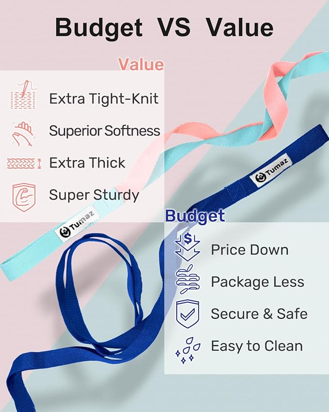 Tumaz Stretching Strap - 10 Loops & Non-Elastic Yoga Strap - Perfect Home Workout Stretch Strap for Physical Therapy, Yoga, Pilates, Flexibility
