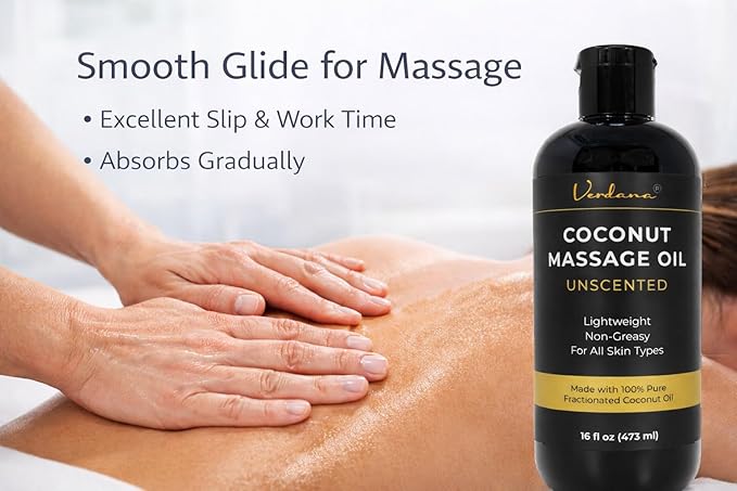 Verdana Coconut Massage Oil – Unscented for Massage Therapy, Lightweight & Non-Greasy for Professional & Home Use, Made with Fractionated Coconut Oil, 16 fl oz