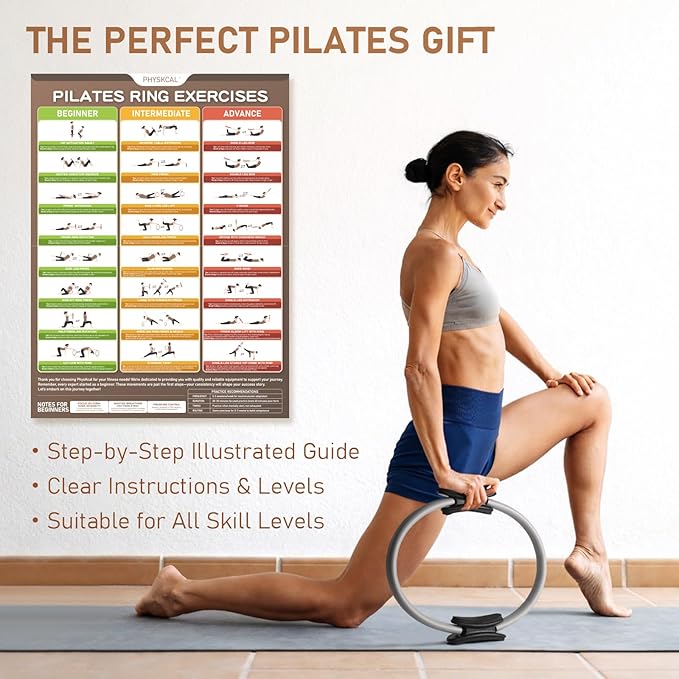 Pilates Ring, 15-Inch Magic Circle with Extra Thick Padded Handles, Pilates Equipment for Toning Inner Thighs, Arms and Strengthening Cores- Workout Guide Included