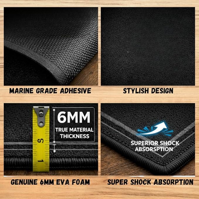 Naked Feet Only Step Pads Non-Slip EVA Foam Step Pad for Boat Gunwales & Ladders, 6mm Brushed Marine Grade Anti-Skid Adhesive Pads (Pair) SeaDek Technology - Black/Bimini Blue