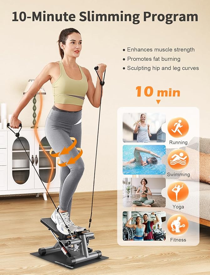 Sportsroyals Stair Stepper,Twist/Mini Stepper for Exercise at Home,Step Machine with Resistance Bands for Full Body Workout, 350lbs+ Capacity