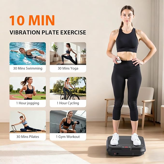 Vibration Plate Exercise Machine for Lymphatic Drainage,Power Vibrate Stand Shake Board 400 Lbs Capacity Fitness Platform with Fitness Resistance Bands Weight Loss Gifts for Women Men