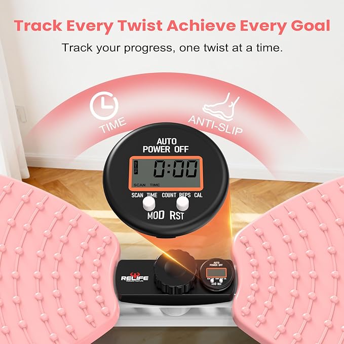 RELIFE Waist Twister Machine Exercise, Ab Twist Board With Digital Monitor, 20db Quiet, 300lb Capacity Anti-Slip Base For Home Gym, Belly Fat Workout For Women & Men