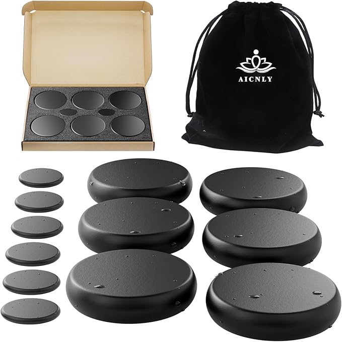 AICNLY 12 Pieces Hot Stone Massage Set-Professional Massage Tool for Spa, Cellulite Massage, Lymphatic Drainage, Relieve Tension and Muscle Pain, Basalt Rocks Premium Set