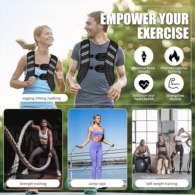 Weighted Vest for Women Men, 6lb/8lb/12lb/16lb/20lb/25lb/30lb Adjustable Weight Vest with Reflective Stripes for Workout, Strength Training, Running, Fitness, Muscle Building, Weight Loss, Rucking Vest With Phone Pouch