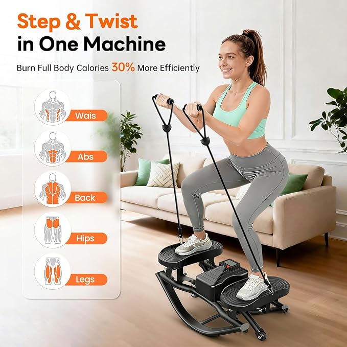 HXD-ERGO Rock Stepper with Elastic Resistance Bands, Side-to-Side Lateral Rocking Motion, Digital Display & High-Capacity Design for Home Leg GluteWorkout