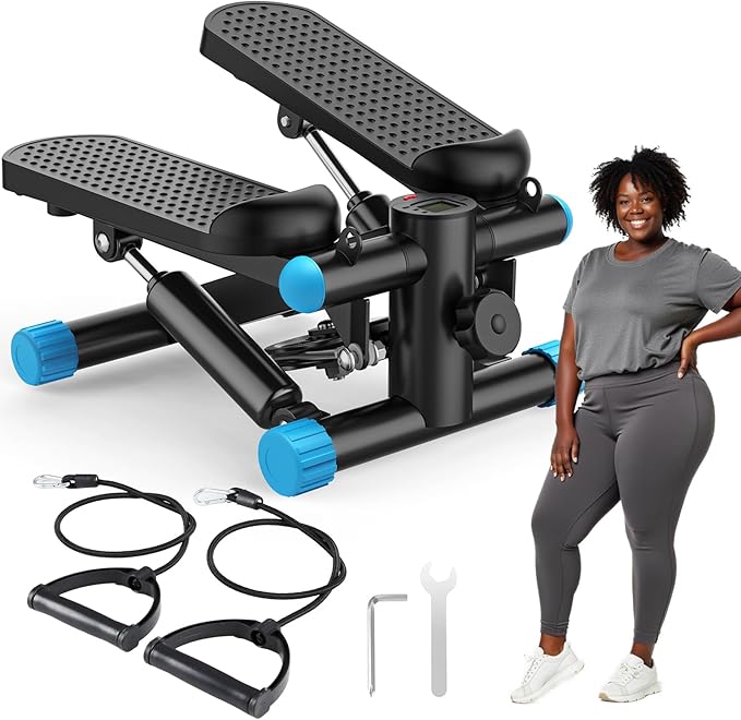OLIXIS Steppers for Exercise at Home Workout Equipment, Mini Stepper Exercise Machine for Senior Citizens, Twist Stepper with Resistance Bands, Cardio Weight Loss Equipment Home Fitness