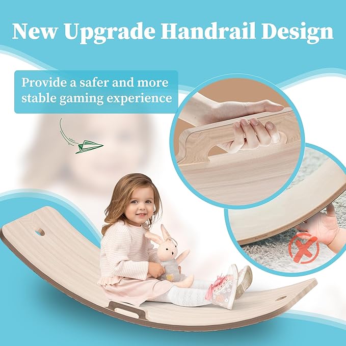 Wooden Wobble Balance Board Kids, 27 Inch Balance Board Toddlers with Natural Wood Board with Rope for Indoor&Outdoor Exercise, Open Ended Learning Toy for Body Training, Birthday