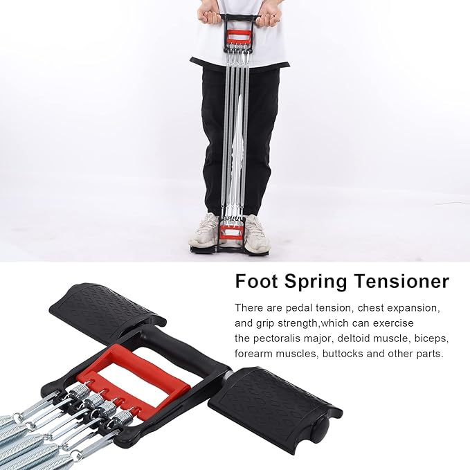 Multi-Function Spring Exercise Equipment, Portable Strength Training Device with Pedal, 5 Steel Springs, Adjustable Resistance for Home, Office, Gym