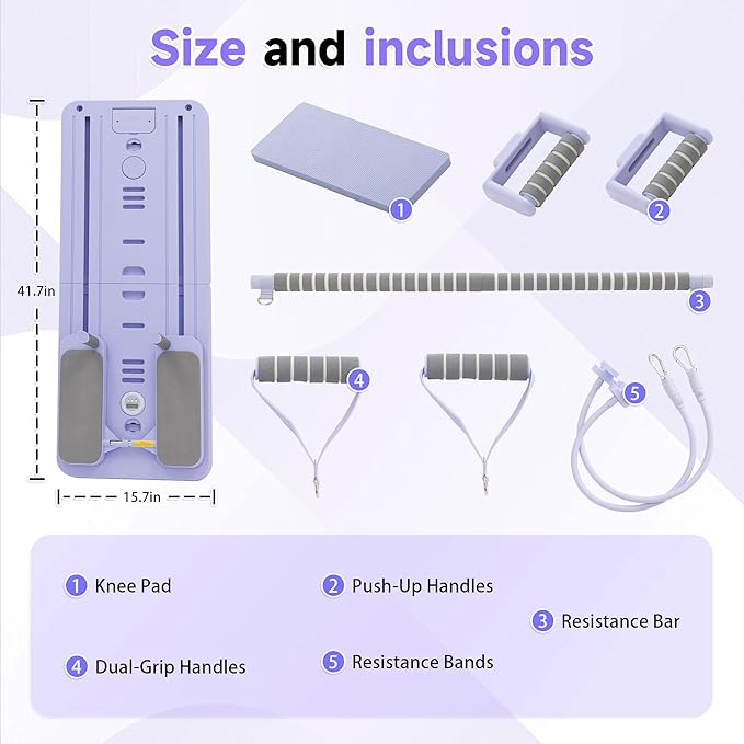 COSIEST Pilates Board for Home Use, Foldable Pilates Reformer Set with Resistance Bands, All-in-One Professional Workout Fitness Equipment for Core, Abs, Glutes, Legs, Butt, Arms Toning