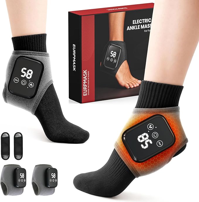 Foot Renew Massager for Neuropathy, 3-in-1 Cordless & Portable Foot and Ankle Massager for Heel, Arch & Ankle Relief, 3-Level Vibration & Heat, Ideal Gift, Includes Extension Strap (Gray 2pcs)