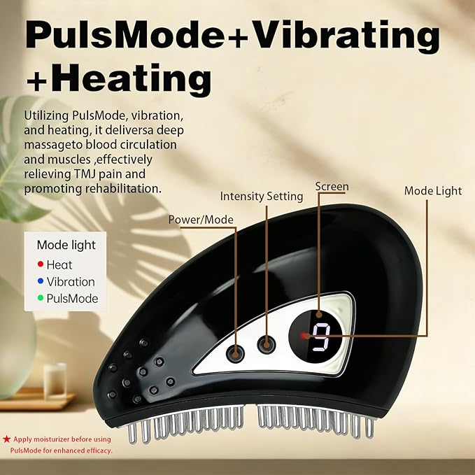 TMJ Relief Products Jaw, Handheld TMJ Relief Massager with Vibrating & Heating and PulsMode, Ergonomic Multi-Needle Design TMJ Massage Tool for Jaw & Neck Pain, Stiff Jaw, Tension, Stiffness (Black)