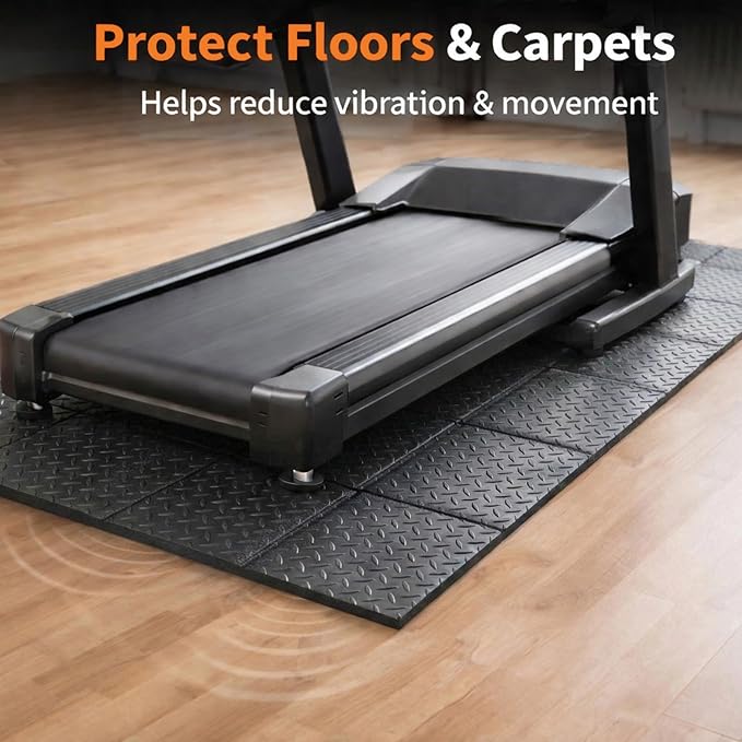 Treadmill Mat 79" x 39", 6mm Thick, for Under Treadmill, Walking Pad & Exercise Bike on Carpet & Hardwood Floors, Non-Slip Stripe Design, Waterproof Floor Protector, Noise & Shock Absorbing