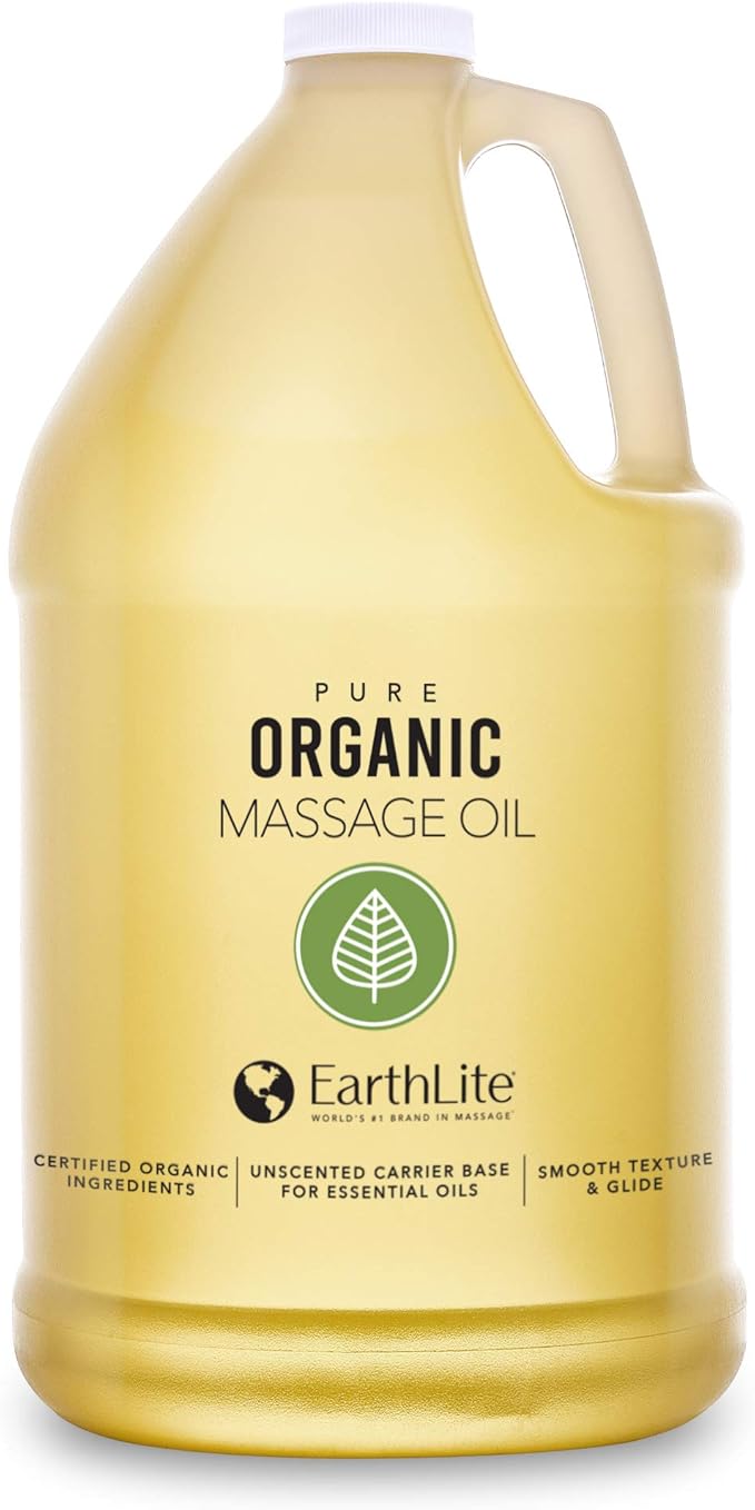EARTHLITE Pure Organic Massage Oil - Chemical Free, 100% Certified Organic, High Quality for Therapists & Clients, Unscented, 8 oz