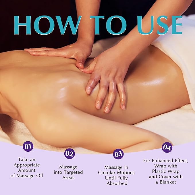 Anti Cellulite Massage Oil for Massage Therapy - Body Firming Oil for Sore Muscle Relief with Lavender, Ginger & Grapefruit for Lymphatic Drainage and Relaxation