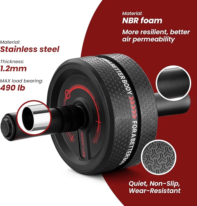 Ab Roller Wheel. Abdominal Training Roller for Men/Women, Abdominal Wheels Widened to 3.4 ", Rubber Tread of The Abdominal Wheel Upgraded, Max Weight 490 lbs