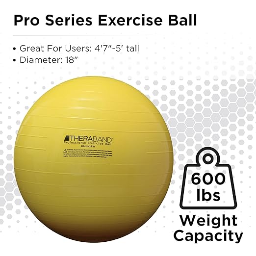 THERABAND Standard Exercise Ball, 18" Yellow Stability Trainer for 4'7"–5' Users, Yoga & Pilates Ball, Balance & Core Trainer, For Athletes Fitness at Gym & Home