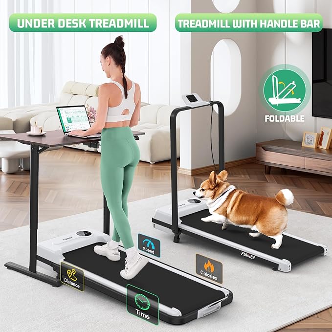 FUNMILY Upgrade Walking Pad Folding Treadmill with 12%/15% & Handle Bar, 3.5HP Foldable Under Desk Compact Treadmills for Home/Office/Gym, 400+lb Capacity, Shock Absorption