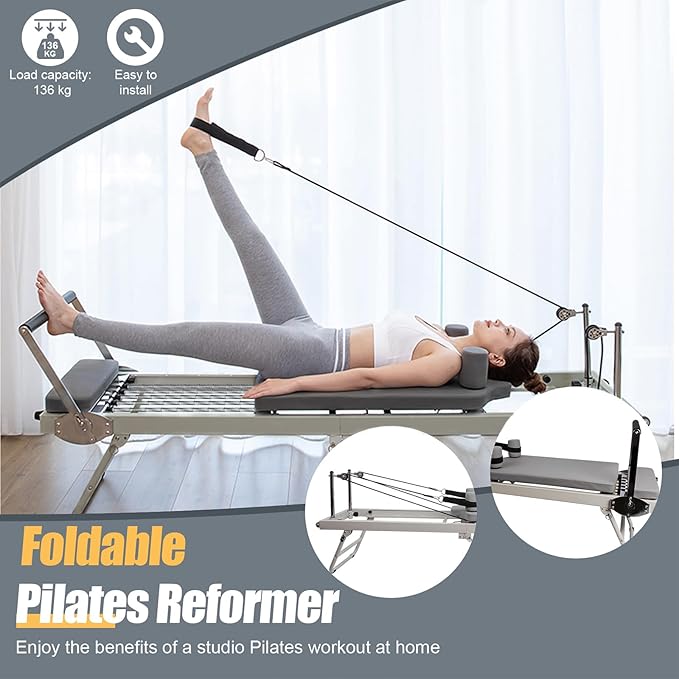 Pilates Reformer,Foldable Reformer Pilates Machine & Equipment for Home Use and Gym Workout,Portable Pilates Reformer,Suitable for Advanced and Beginners Users, Up to 300 Lbs Weight Capacity,Black