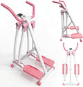 Elliptical Machine Glider - Foldable Cardio Cross Trainer for Home, Exercise Machine with LCD Display, Low-Impact Full-Body Workout Equipment for Small Spaces, Leg and Arm Exercise Machine, Pink