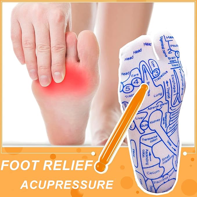 Reflexology Socks Set,Reflexology Socks with Massage Tool,Foot Relief and Acupressure Reflexology Foot Massage Socks, White