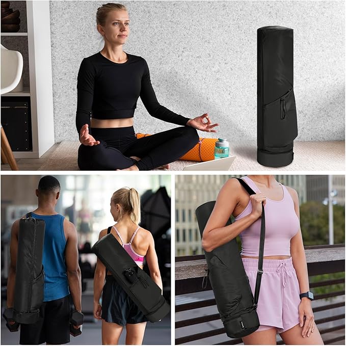 sportsnew Yoga Mat Bag, Full Zip Cargo Yoga Mat Carrier Bag with Drawstring Water Bottle Pocket and Bottom Wet Pocket, Exercise Yoga Mat Carrier Holder Multi-Functional Storage Bag Patent Pending